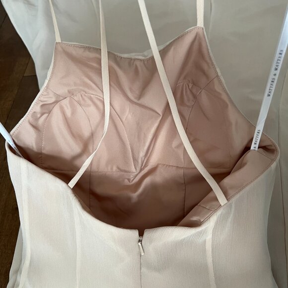 Watters & Watters Beige Spaghetti Strap Full-Length Formal Gown Dress Style 2509 - Picture 12 of 13